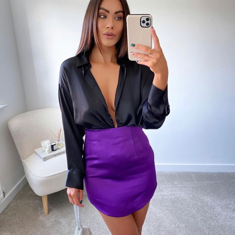 ZARA Purple Satin Effect Mini Skirt Small High Waisted Skirt NWT - Picture 3 of 13